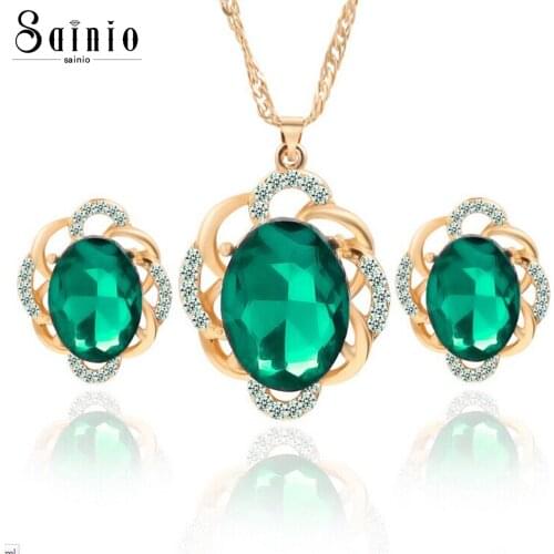 Elegant Luxury Cubic Zircon Jewelry Sets For Women Austrian Crystal Pendant Necklace Earring Set Fashion Wedding Bridal Jewelry