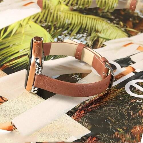 Leather strap for apple watch SE 40mm 44mm band series 6 5 4 3 38mm 42mm thin slim leather Wrist Bracelet for apple watch bands