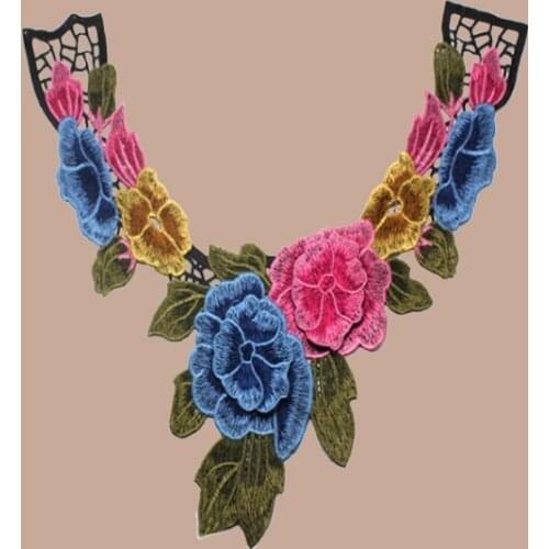 Colorful Embroidered Floral Lace Neckline Neck Collar Scrapbooking Trim Clothes Sewing Applique Embroidery edge CL850