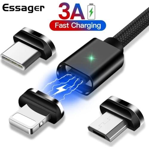 Essager Magnetic Cable Fast Charging Data Wire Cord Magnet Charger USB Type-C 3m Phone Cable Micro USB For iPhone 12 Xiaomi mi