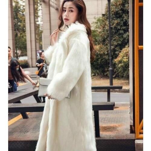 New Winter Women Long Parka Faux Fox Fur Coat Lapel Trench Coat Overcoat Warm Outdoor Outwear Parkas