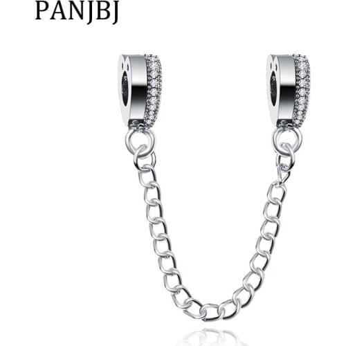 New Original Bead Alloy Love Rose Heart Safety Chain Clear CZ Fit Original Bracelet DIY Women Jewelry