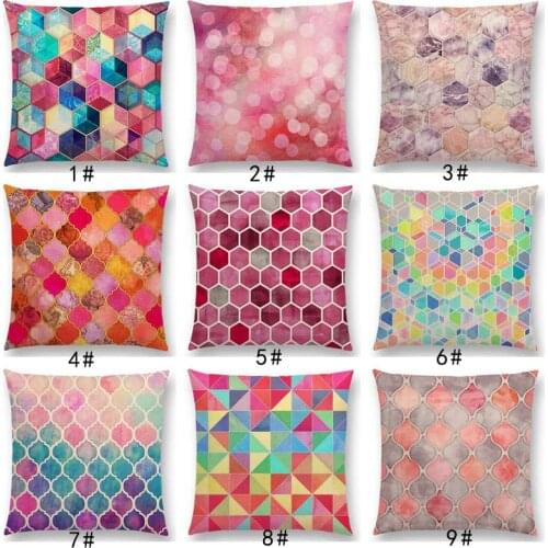 New Rainbow Pastel Watercolor Moroccan Hexagon Pattern Colorful Gemstone Crystal Cubes Cushion Car Cover Sofa Throw Pillow Case