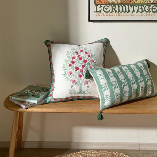 Peach Pomegranate tree linen viscose square pillow case AB side design handmade office home hotel accessory sofa throw pillow