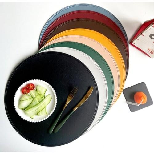 Imitation Leather Placemat Coaster Pads PVC Round Plate Mat Edge Pressing Table Placemats for Kitchen Dining Table Decoration