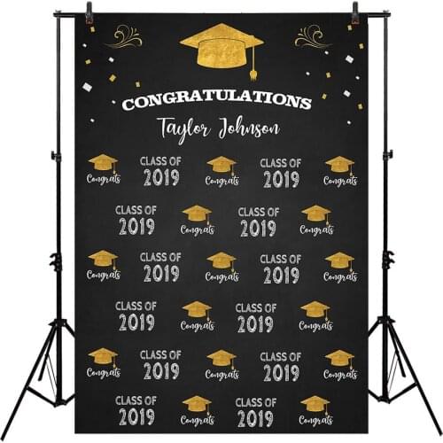 Congratulations Graduation 2019 Backdrop for Photography Class of 2019 Graduation Hat Gold Background Party Decoration Banner