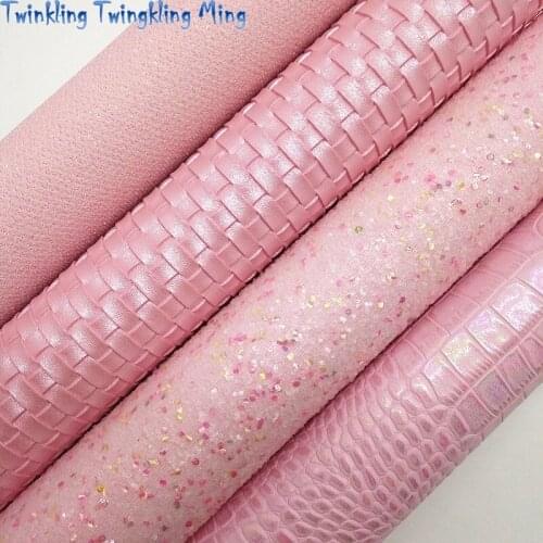 Pink Glitter leather, Crocodile Weaving Embossed Faux Fabric For Bow A4 21x29CM Twinkling Ming KM156