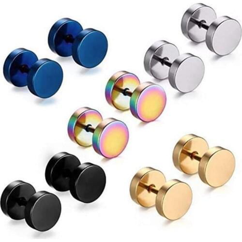 BEAUCHAMP 1pair/lot Stud Earrings Barbell Ear Piercing Plugs Screw on Tunnel Punk Style Men Women Fashion Double Sided Dumbbell