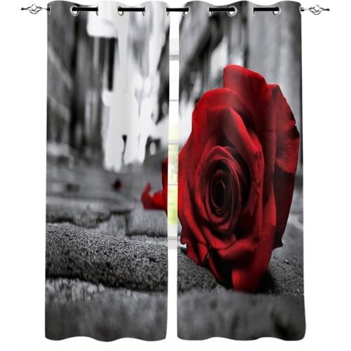 Rose Red Flowers Retro Street Curtains For Living Room Modern Window Curtains For Bedroom Curtains Drapes Blinds