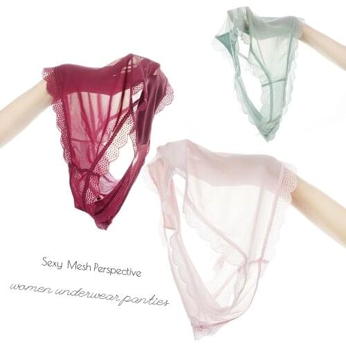 3 Pcs New Hot Sale Women Underwear Panties Low Rise Sexy Panty Mesh Perspective Underpants with Bow Floral Soft Lingerie Femme