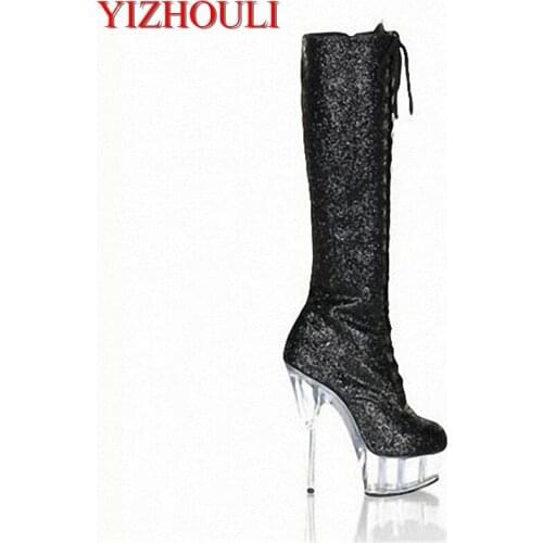15cm of high-heeled shoes with a size of 34-46, a classic sexy dress with black sequined high Dance Shoes