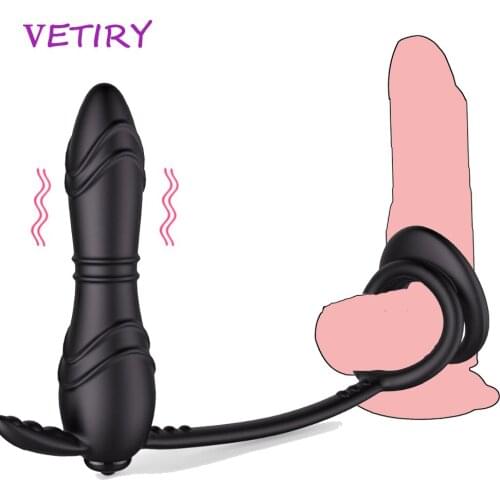 VETIRY Vibrator Prostate Massager For Men Anal Plug Male Silicone Prostata Stimulator Butt Delay Ejaculation Ring Toy For Men