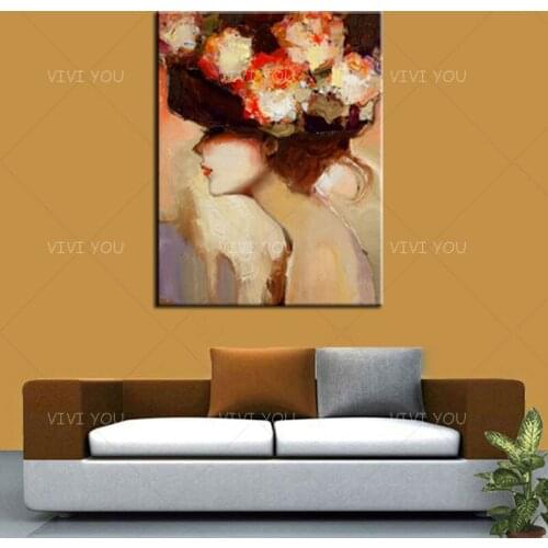 High Quality Pretty Hat Woman Abstract Dreamlike Shading Method Oil Painting Canvas Handmade Painted Home Decor Artwork