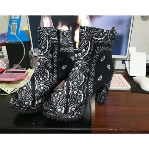 Women Graffiti Ankle Boots Womens Cashew Flowers Boots Ladies Print High Heels Female Peep Toe Shoes Woman Fashion Footwear