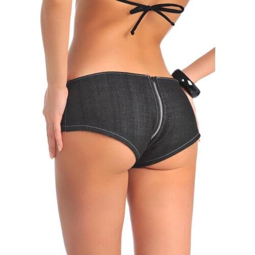 Women Low Waist Sexy Denim Booty Shorts Zipper Open Crotch Short Jeans Clubwear Micro Mini Short Bermuda Pantalon Corto Panties