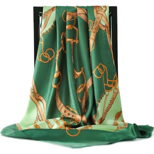 Silk Scarves for Women Print Foulard Satin Square Head Hijab Scarfs For Ladies Luxury Brand Shawls 90*90 Bandana Large Scarf