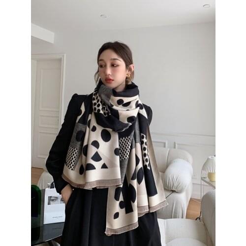 Winter luxury brand design women cashmere scarf soft double-sided jacquard print warm scarf shawl