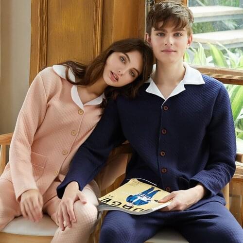 Winter Thicken new Mens Pajamas Cotton pure color Pajama Set Long-sleeve Casual Men Pyjamas turn down collar couple Pijama