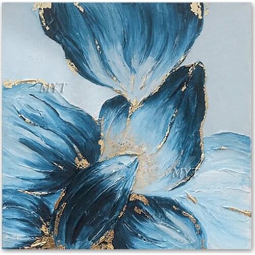 100% Hand-painted Gold Foil Textured Flower Oil Painting Canvas Wall Art Interior Home Decorative Wall Hangings Artwork Unframed