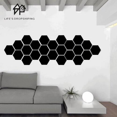 12PCs/Set DIY 3D Mirror Wall Sticker Hexagon Home Decor Mirror Decor Stickers Art Wall Decoration Stickers Multi-color Drop Ship