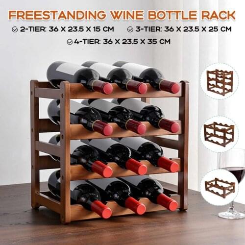 2/3/4-Tier Rustic Bamboo Wine Bottle Racks Standing Storage Organizer Kitchen Wine Rack for 6/9/12 Bottles Home Bar Wine Holders
