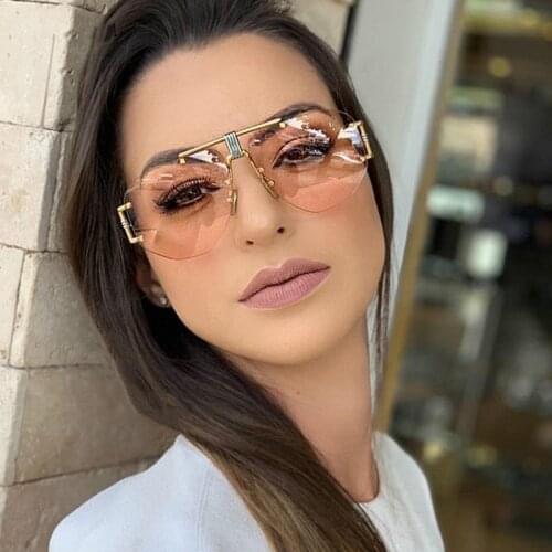 2021 Pilot Gradient Lens Sunglasses Fashion Unisex Rimless Pilot Sun Glasses for Men Outdoor Eyewear UV400 Gafas De Sol