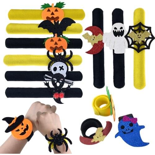 4Pcs Halloween Pop Circle Pumpkin Ghost Spider Skull Pop Circle Bracelet For Halloween Party Decor Supplies Kids Toys Gifts Prop