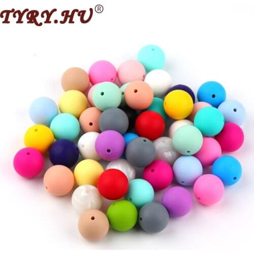 TYRY.HU 50Pcs 19mm Silicone Teething Beads Chewable Silicone Round Beads Baby Tooth Nursing Balls BPA Free Charms Shower Gifts