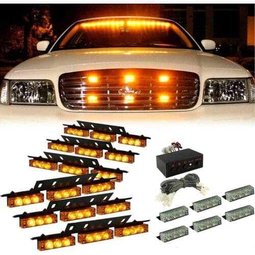 54 LED Flash Emergency Car Strobe Lights Yellow Automotive Explosive Car Front Grille Deck Strobe Flashing Lamp