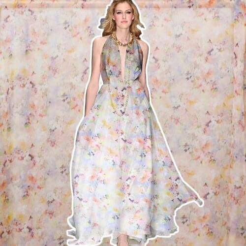 White waxberry Digital Printed Silk Chiffon 100%Silk Garment Materials Summer Women Dress Sewing Cloth Tailor Freeshipping