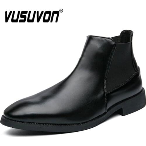 38-48 Mens Chelsea Boots Natural Leather High Ankle Dress Shoes Black Fashion Comfortable 2021 Walking Equestrian Casual Flats