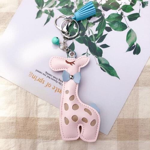 New Fashion Bells pattern Keychain Cute Style giraffe Faux Leather Tassel Simple Decor Bag Pendant Car Key Hanging Accessories