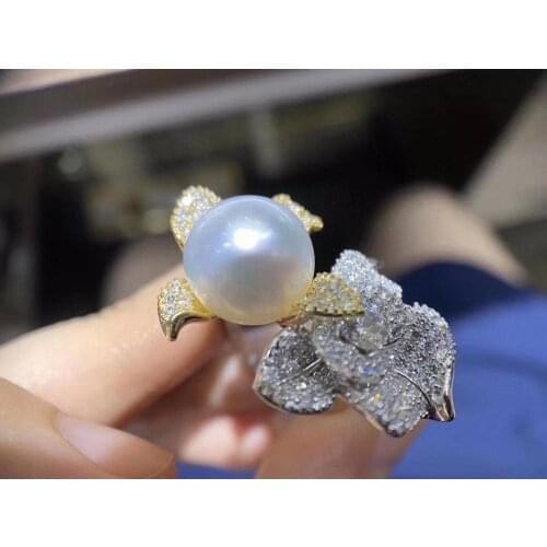 D1002 Pearl Ring Fine Jewelry 925 Sterling Silver Round 10-11mm Nature Fresh Water White Pearl Rings for Women Fine Presents