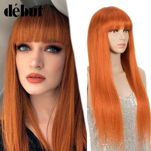 Debut Straight Human Hair Wigs With Bangs 99J Colored Brazilian Remy Hair Wigs Orange Blue Human Hair Full Wigs 16-28 Cheap Wigs