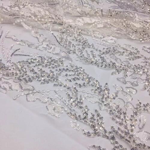 5yards/pc) Elegant embroidered French net lace with beads and sequins high quality African wedding lace fabric for dress FSS358