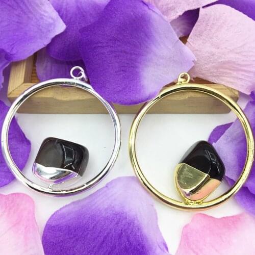 Hot Sale 54mm Round Pendant Natural Stone Crystal Stone Inlay Women Statement Silver-color Gold-color Charms Jewelry B3075