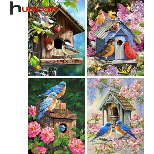 Huacan 5D DIY Diamond Painting Full Square Rhinestones Birds Nest Flower Mosaic Diamond Embroidery Complete Kit Animal Puzzle