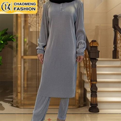 Eid Mubarak Abaya Dubai Tops And Pants Set Muslim Women Turkey Elegant Hijab Dress Islam Clothing Moroccan Fashion Ensembles