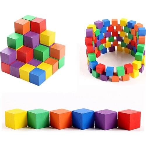 30/50/100pcs Montessori toys Colorful Wooden Cubes Blocks Natural Color rainbow building Blocks rainbow stacker kids wooden toys