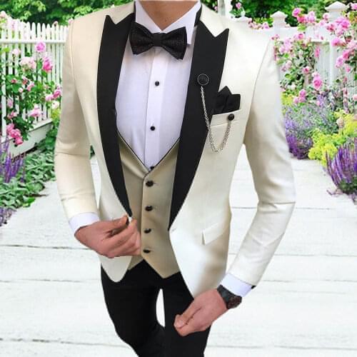 Custom Made Men Suits Slim Fit 3 Piece Set Solid Prom Tuxedos Business Blazer Jacket Coat Vest Pants for Wedding Groomsmen 2021