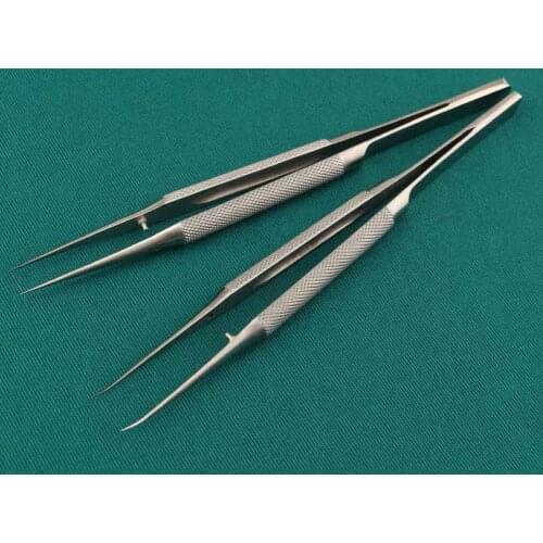 Stainless steel microscopic tweezers surgical ophthalmic instruments surgical tools round handle straight elbow 0.15mm pointed