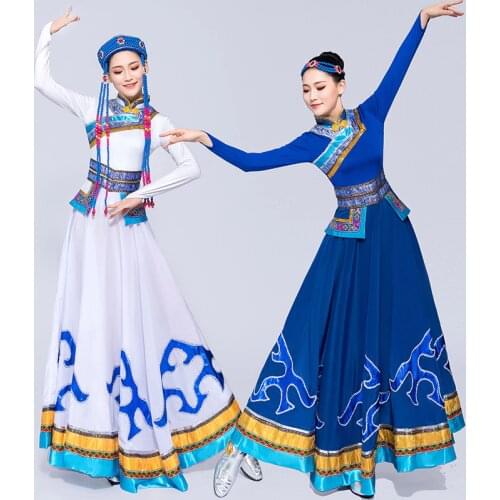 New Mongolian costumes Female Tibetan geese dance costumes Mongolian robe Adult ethnic performance clothing