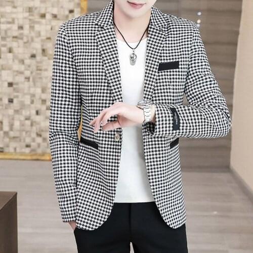 2021 Mens Plaid Striped blazer Youth Slim Fit Casual Autumn Printed blazer