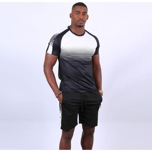 Printing tracksuit men Casual fashion Slim jogging Running Gym sports suit men summer T-shirt shorts sets male