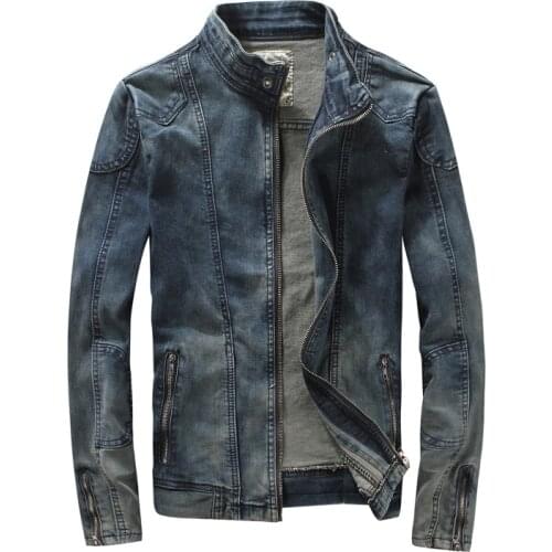 MYAZHOU European American Spring Mens cotton stand Collar Leisure Slim Denim Jacket for men,Korean designer tight denim clothes