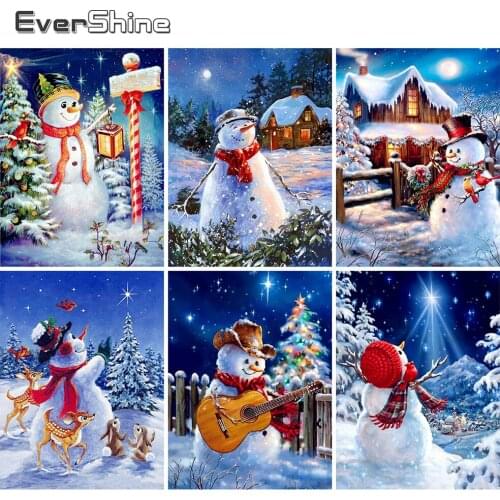 EverShine 5D DIY Diamond Painting Christmas Cross Stitch Kits Diamond Embroidery Landscape Mosaic Art Snowman Decor For Home