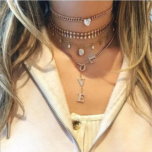 2020 New Arrived Women Necklace Valentines Gift Love Heart Cubic Zirconia Wide Miami Chain Choker Luxury Multi Lalyer Necklaces