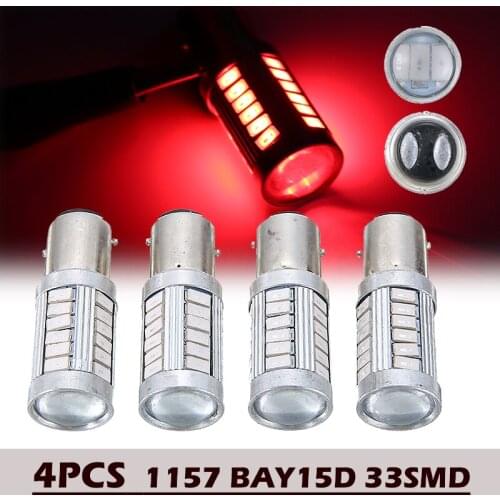 New Arrival 4pcs 1157 BAY15D 33SMD Car Brake Bulb Red Back Reverse LED Tail Stop Light for Car Light Parts