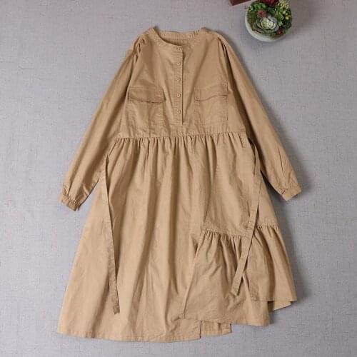 New Spring Women Dresses Japan Style irregular Hem Solid Color Cotton Loose Midi Dress Women