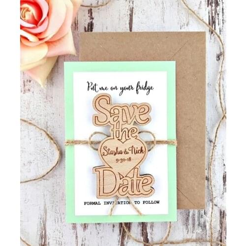 Personalize names date engraved Wooden Card save the date Wedding invitations Magnets, Wedding Wood Save-the-Date Magnet